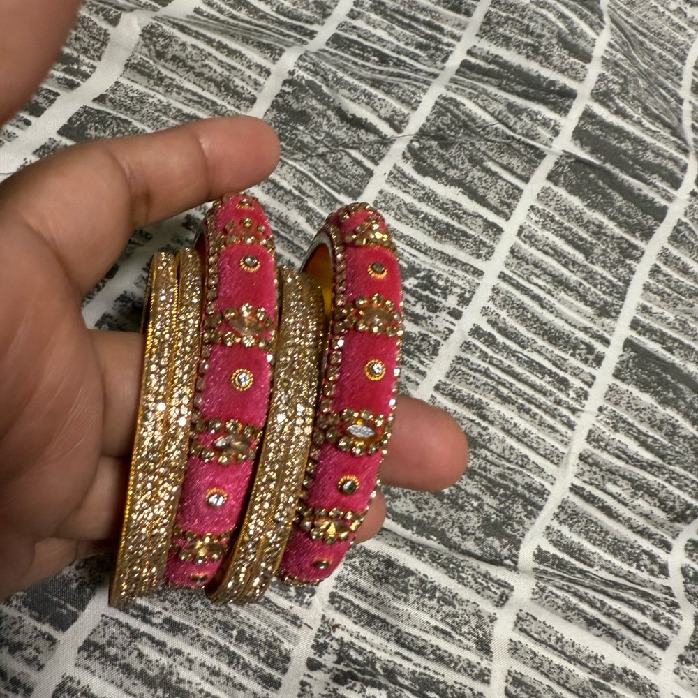 Pink and Gold Bangles Set
